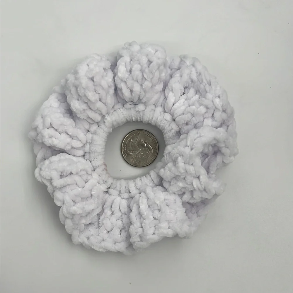 Crochet Velvet Scrunchie Set of 4 in Red, White, and Blue Handmade - Picture 4 of 5